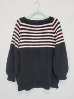 Load image into Gallery viewer, 90s retro handmade knit black striped oversized jumper top
