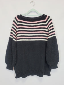 90s retro handmade knit black striped oversized jumper top