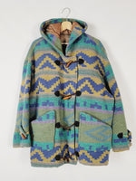Load image into Gallery viewer, 90s colorful part woolen native print hooded oversized coat
