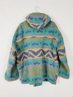Load image into Gallery viewer, 90s colorful part woolen native print hooded oversized coat
