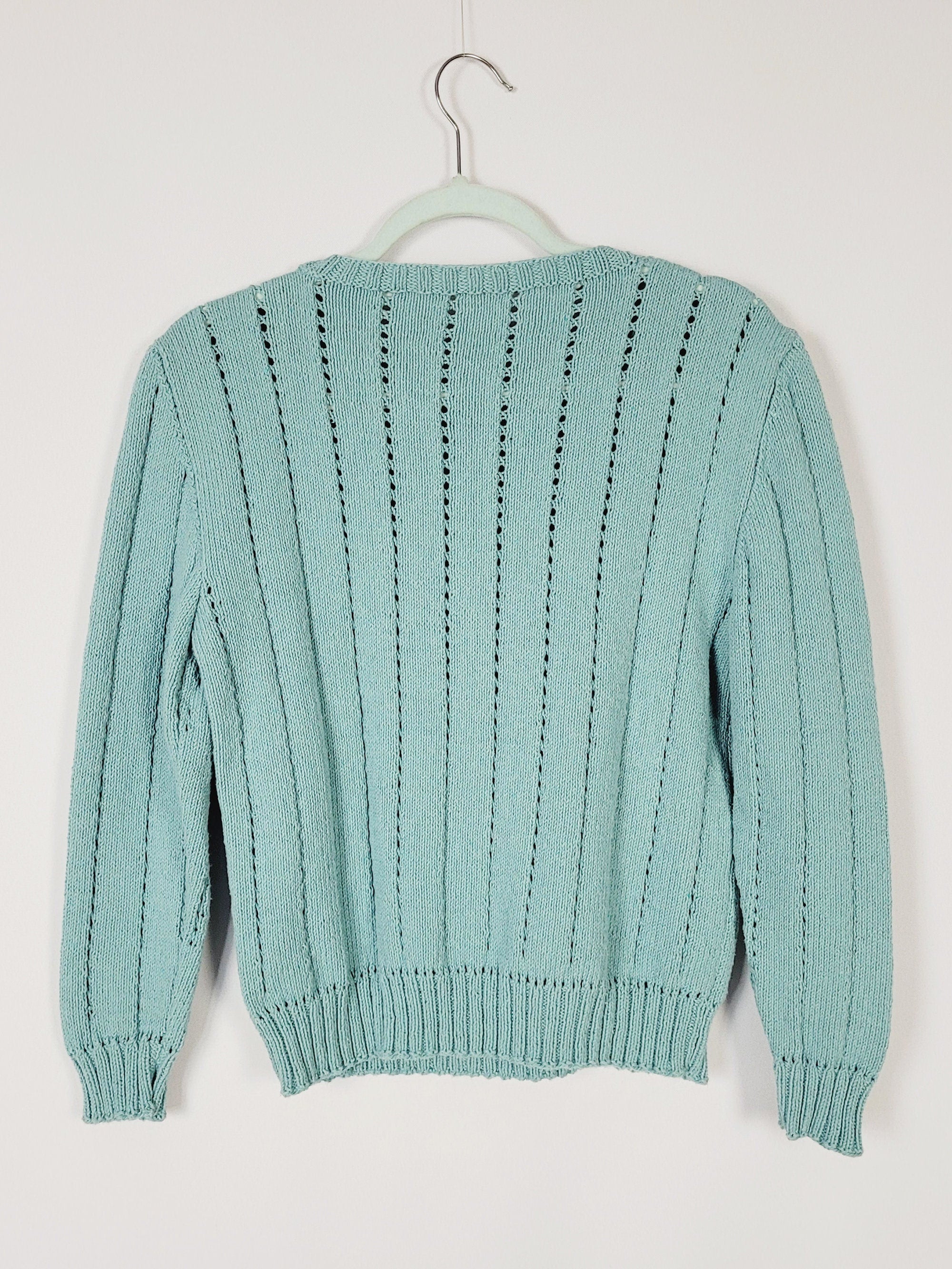 90s handmade pastel blue knit basic minimalist jumper top