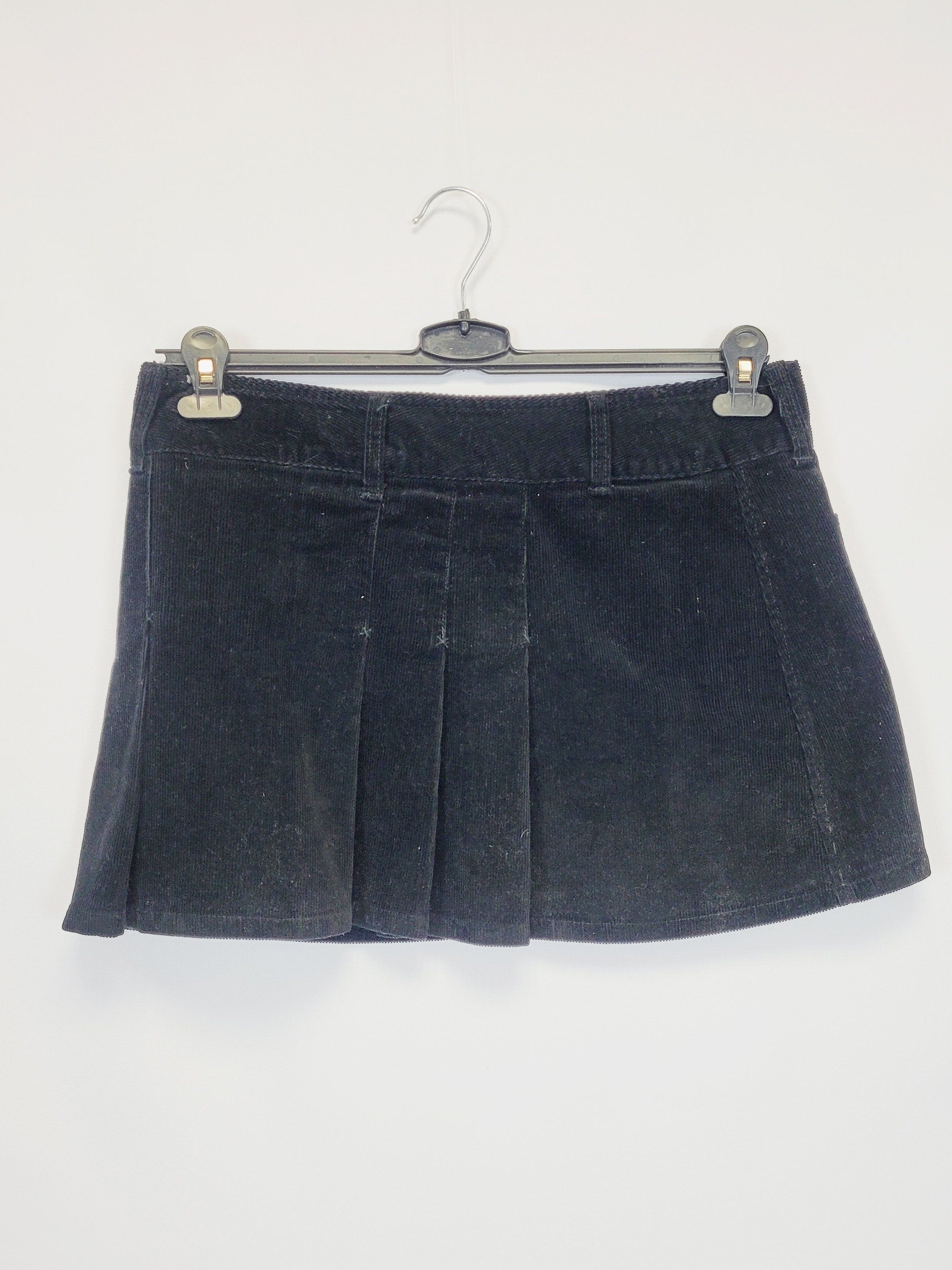 Y2K 00s black wrap corduroy minimalist mini Preppy skirt