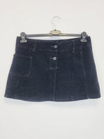 Load image into Gallery viewer, Y2K 00s black wrap corduroy minimalist mini Preppy skirt
