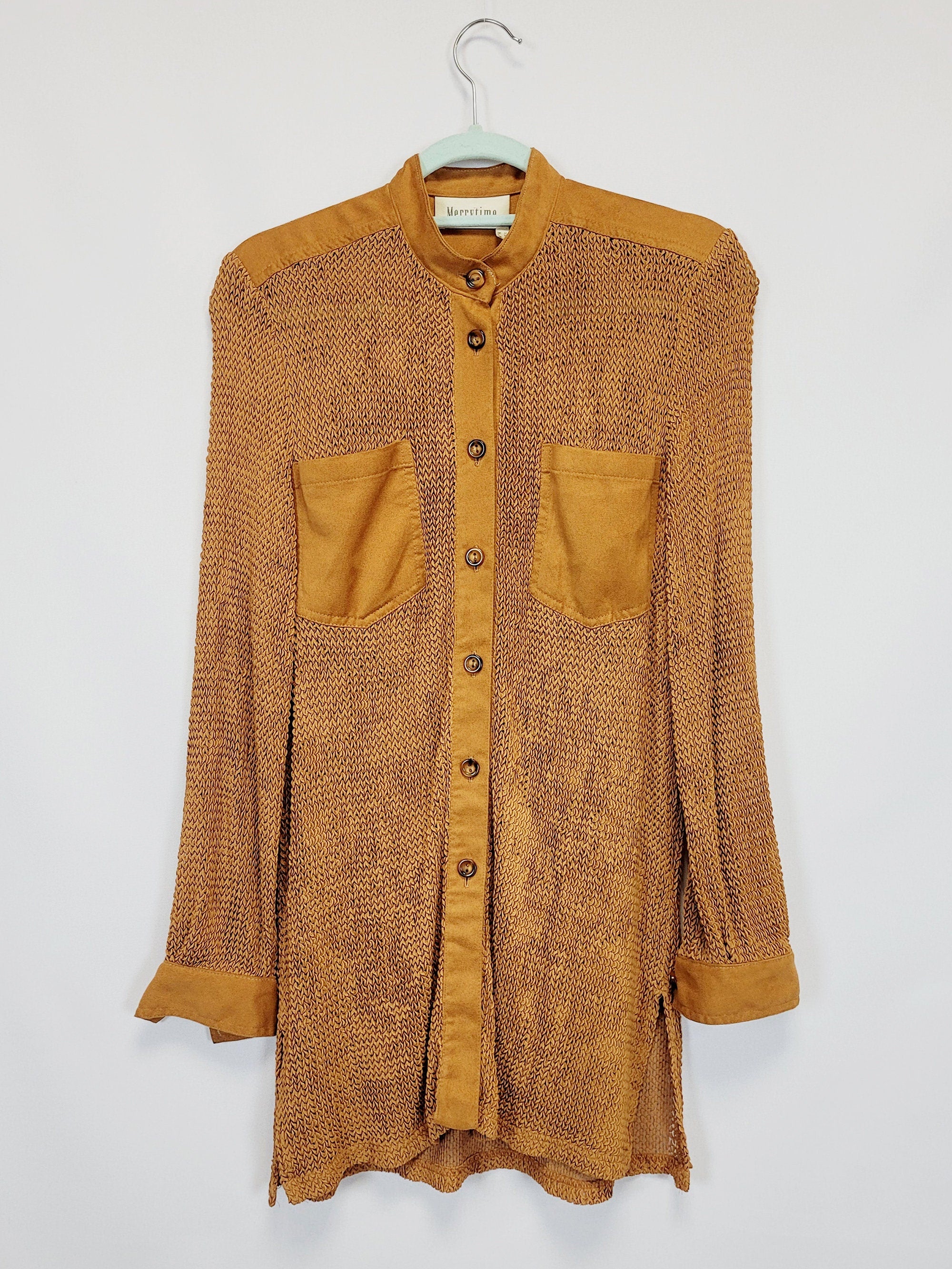 90s brown knit imitation minimalist long shirt top