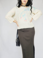 Load image into Gallery viewer, 70s handmade milky white embroidered sweater top
