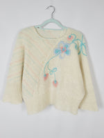 Load image into Gallery viewer, 70s handmade milky white embroidered sweater top
