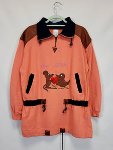 90s retro pink long cute quarter zip sweatshirt