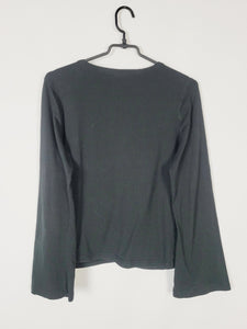 Y2K black Hook and eyes flare sleeve minimalist grunge top