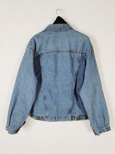 90s blue denim jeans fleece lined menswear oversized jacket