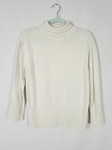 1990s vintage white knit basic minimalist puff sleeve jumper