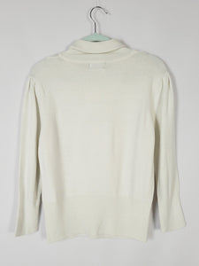 1990s vintage white knit basic minimalist puff sleeve jumper