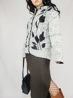 Load image into Gallery viewer, 1980s white black jazzy floral oversized cardigan sweater
