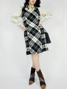 Y2K 00s monochrome check smart minimalist mini shift dress