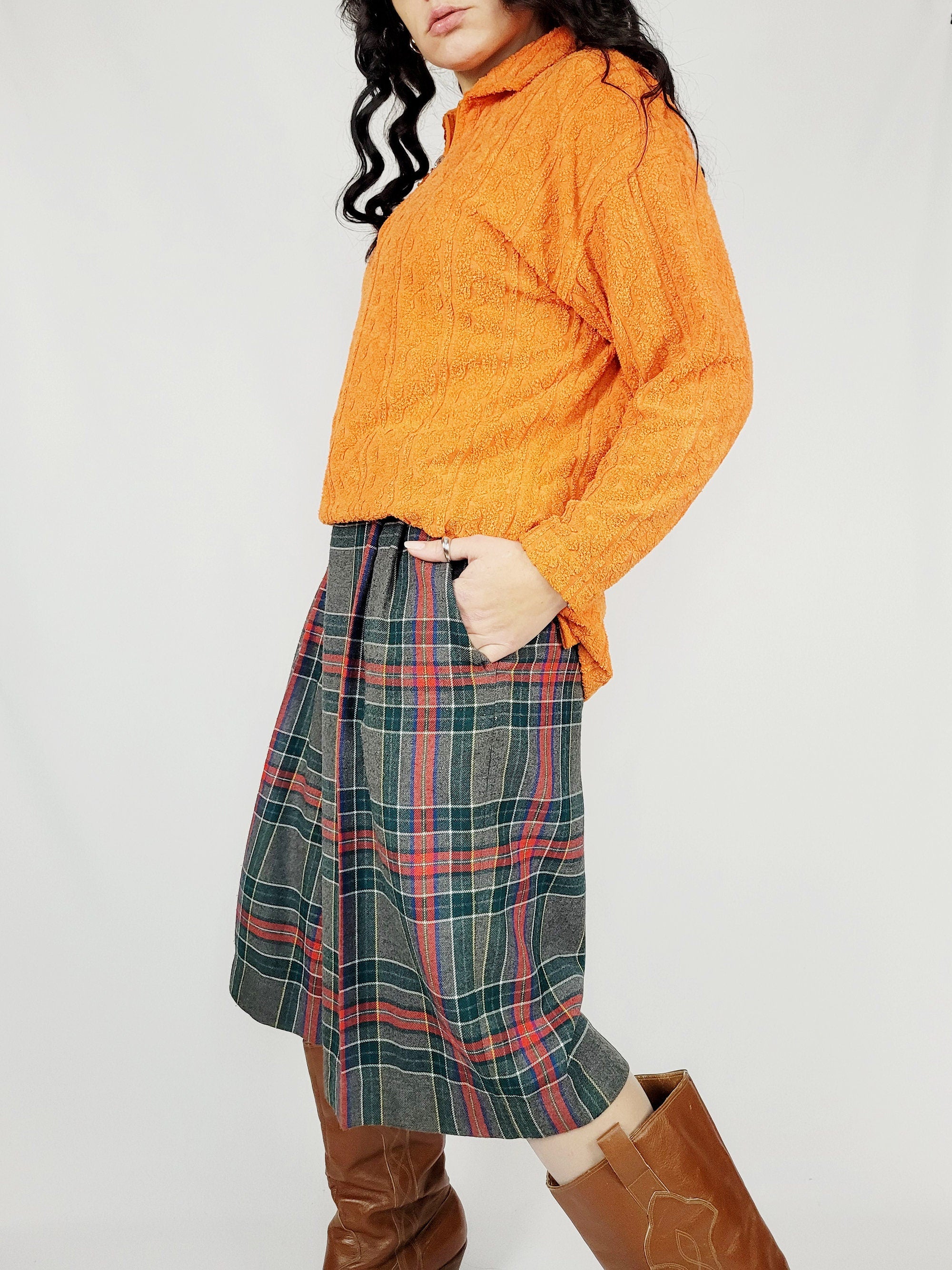 90s orange terry cloth minimalist quarter zip sweatshirt