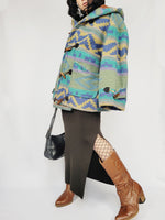 Load image into Gallery viewer, 90s colorful part woolen native print hooded oversized coat
