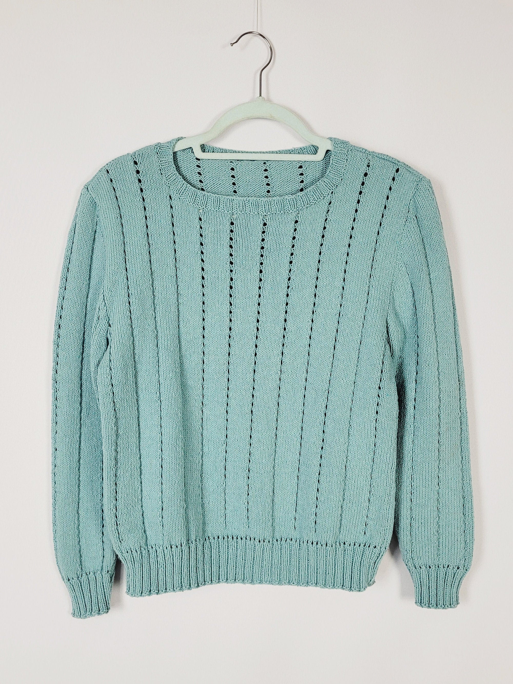 90s handmade pastel blue knit basic minimalist jumper top