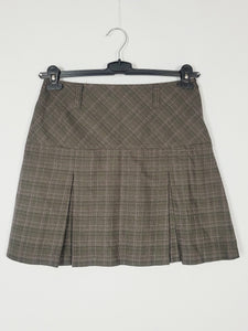 00s Y2K brown checked minimalist pleated Grunge mini skirt