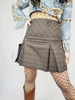 Load image into Gallery viewer, 00s Y2K brown checked minimalist pleated Grunge mini skirt
