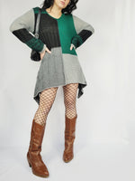 Load image into Gallery viewer, 90s knitted color block long sleeve asymmetric mini dress
