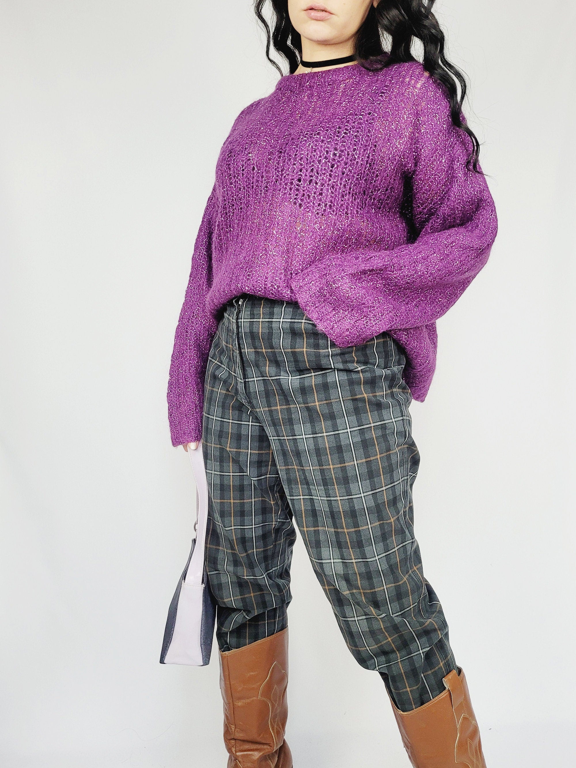 90s handmade purple jazzy knit minimalist oversize jumper