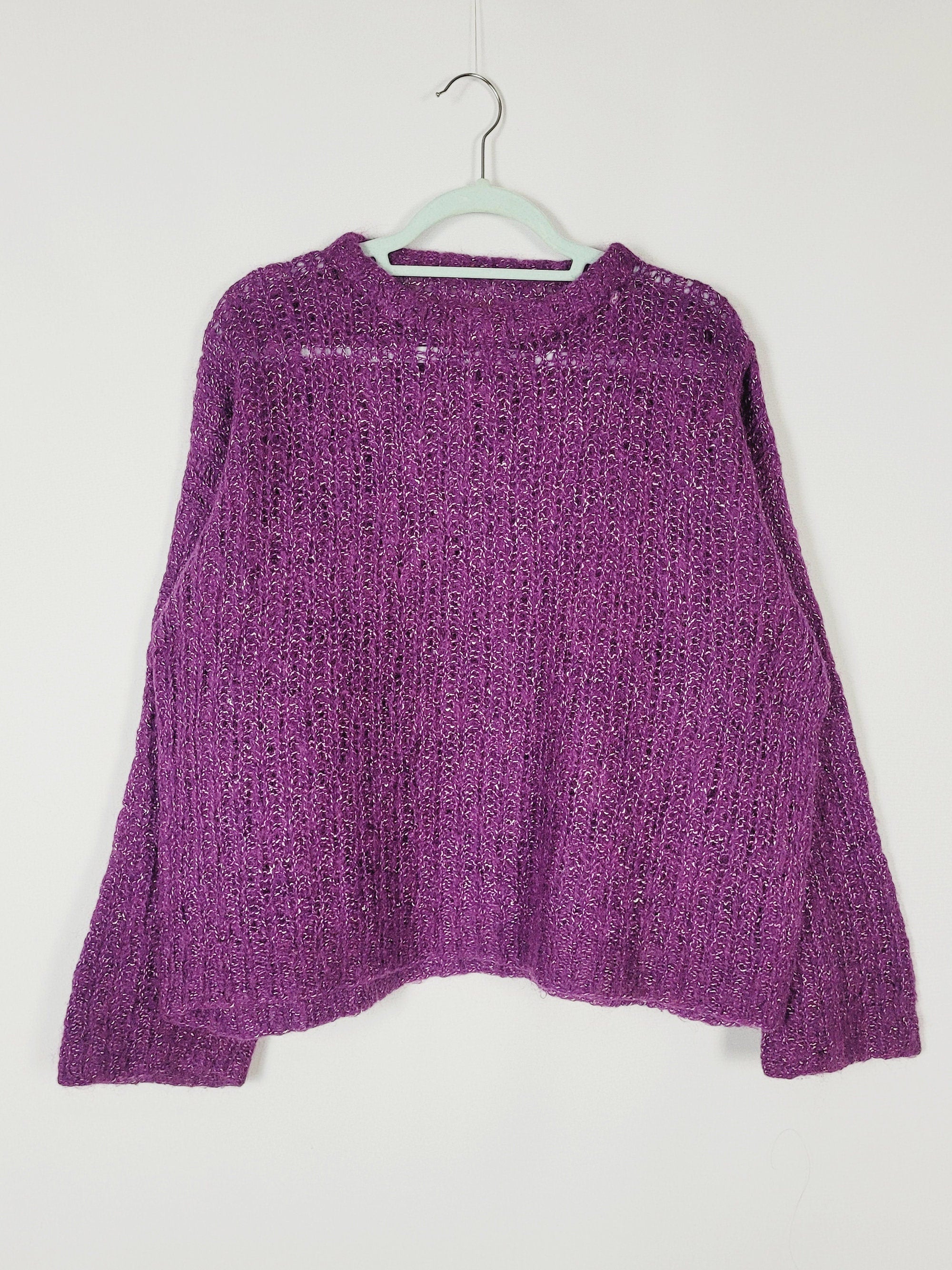 90s handmade purple jazzy knit minimalist oversize jumper