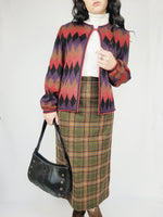 Load image into Gallery viewer, 80s colorful argyle knit puff sleeve one button cardigan
