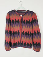 Load image into Gallery viewer, 80s colorful argyle knit puff sleeve one button cardigan
