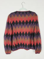 Load image into Gallery viewer, 80s colorful argyle knit puff sleeve one button cardigan
