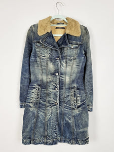 Y2K 00s vintage blue denim long sherpa lining coat