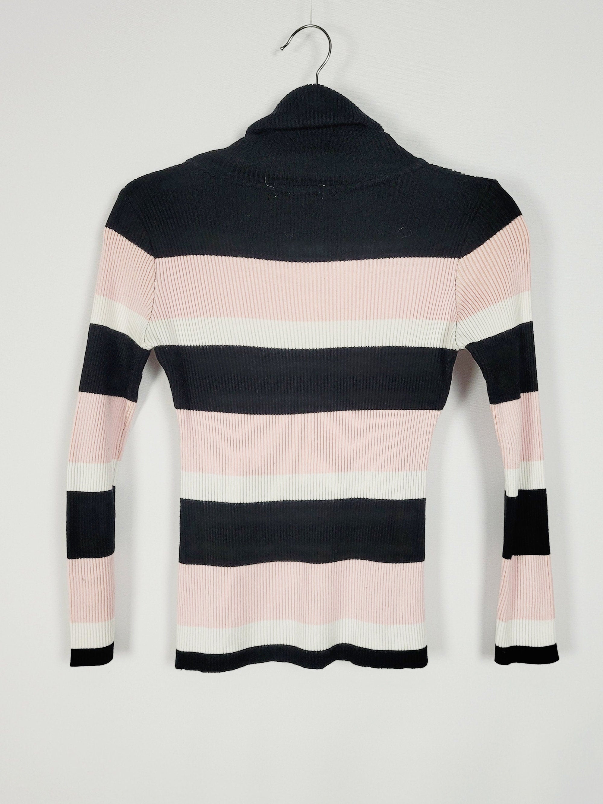 90s minimalist striped turtleneck grunge sweater top