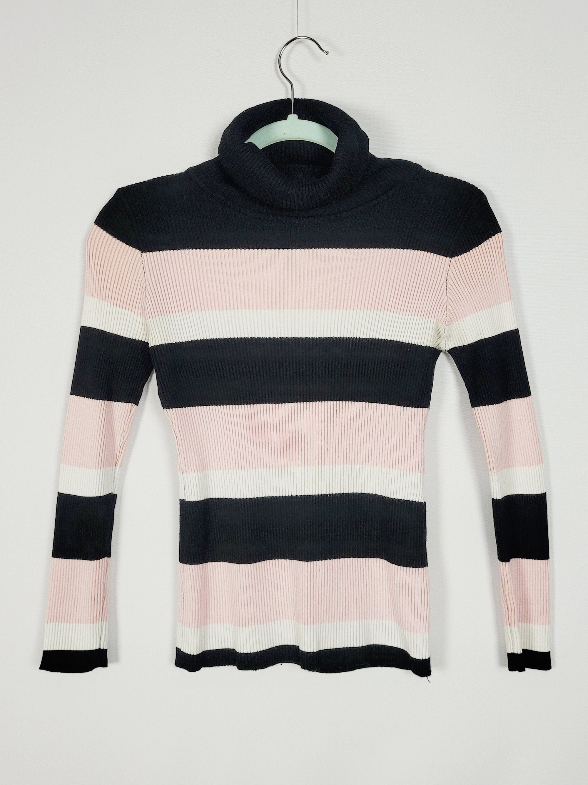 90s minimalist striped turtleneck grunge sweater top