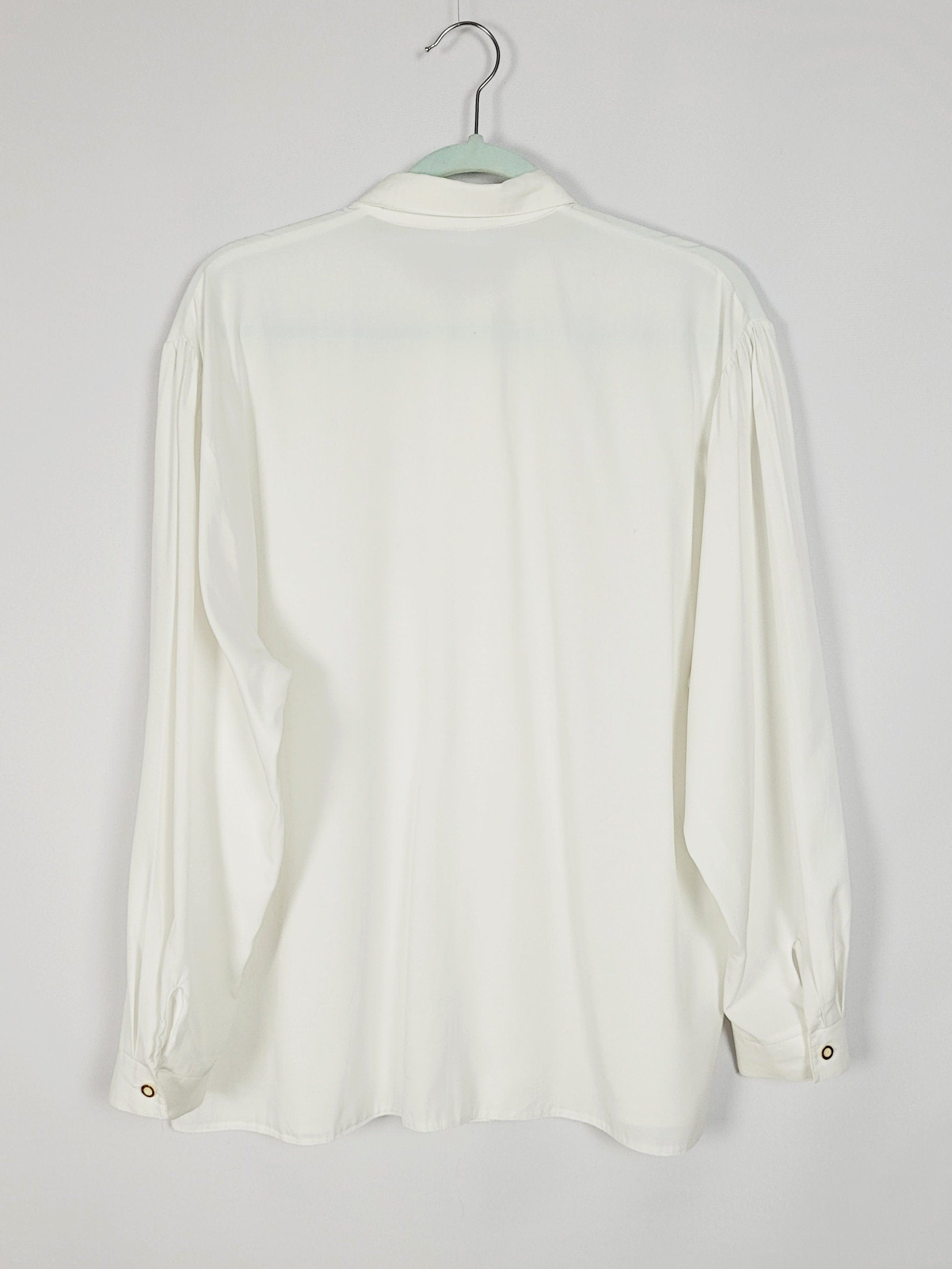 90s vintage folk embroidered white minimalist oversize shirt