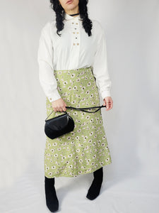 90s vintage folk embroidered white minimalist oversize shirt
