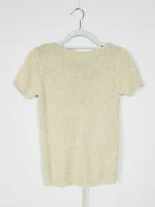 Retro 90s minimalist gold shinny cable knit short sleeve top