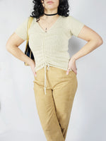 Load image into Gallery viewer, Retro 90s minimalist gold shinny cable knit short sleeve top
