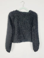 Load image into Gallery viewer, Y2K 00s retro black furry fluffy minimalist crop sweater top
