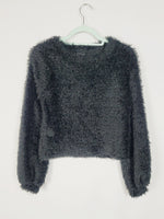 Load image into Gallery viewer, Y2K 00s retro black furry fluffy minimalist crop sweater top
