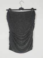 Load image into Gallery viewer, Y2K 00s black shimmer stretch party wrap mini skirt
