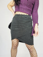 Load image into Gallery viewer, Y2K 00s black shimmer stretch party wrap mini skirt
