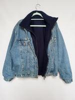 Load image into Gallery viewer, 90s blue denim jeans fleece lined menswear oversized jacket

