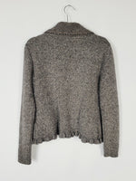 Load image into Gallery viewer, Vintage 90s front tie up greyish brown ruffle cardigan top
