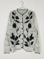 Load image into Gallery viewer, 1980s white black jazzy floral oversized cardigan sweater
