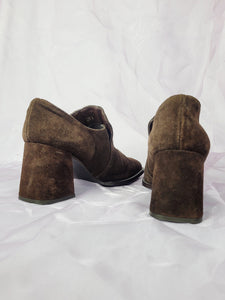 90s vintage brown suede thick heel square toe shoes