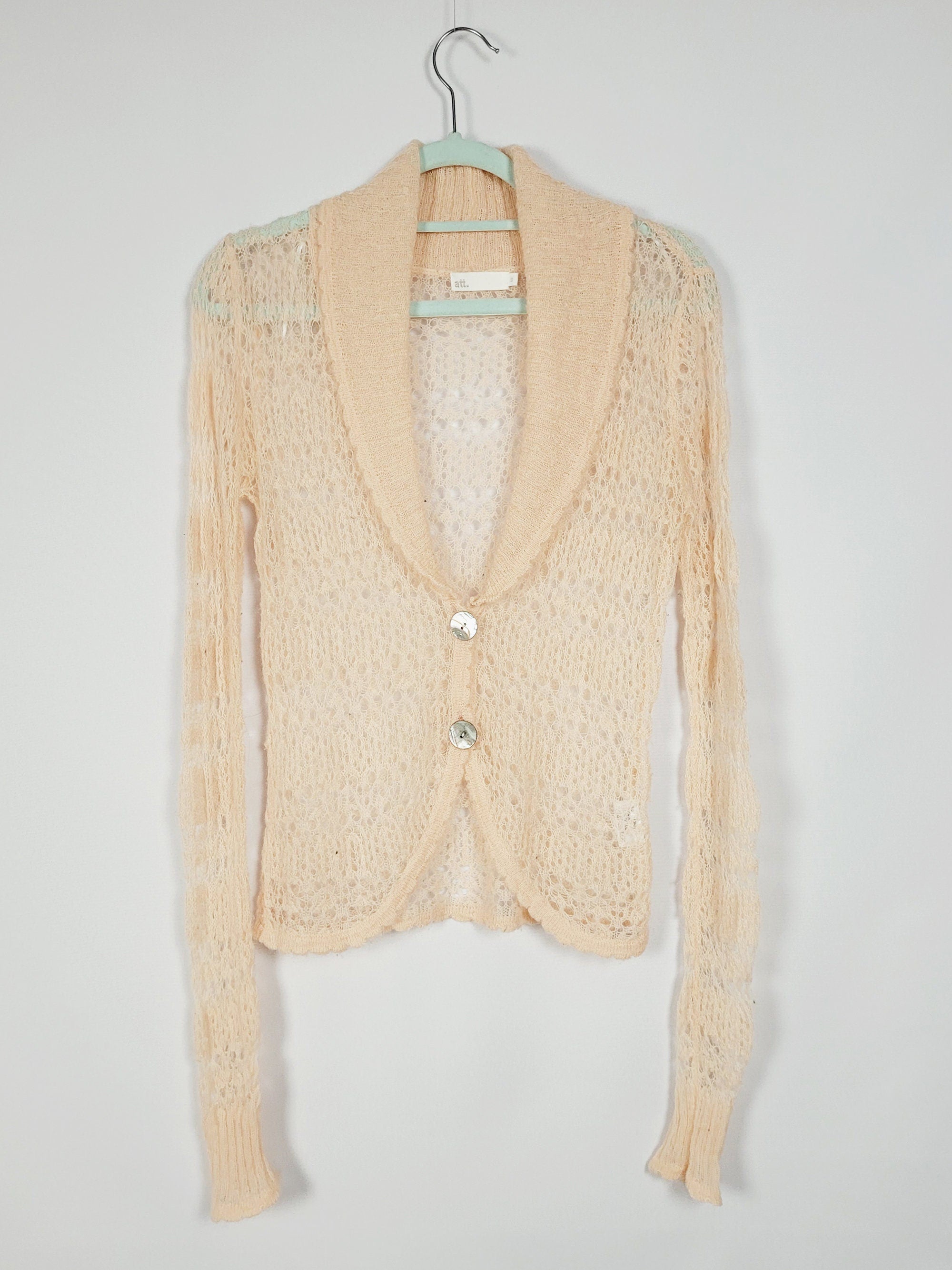 90s retro pastel pink sheer mohair button cardigan top