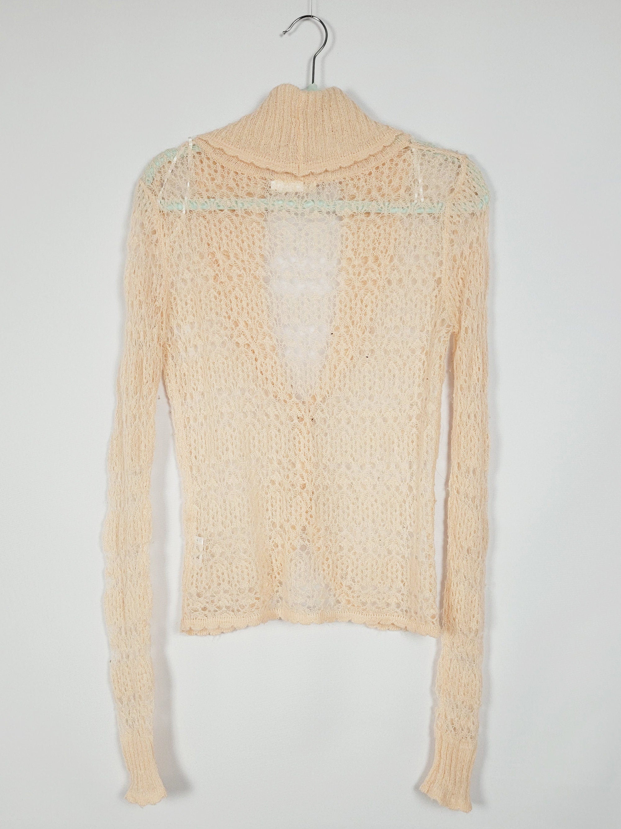 90s retro pastel pink sheer mohair button cardigan top