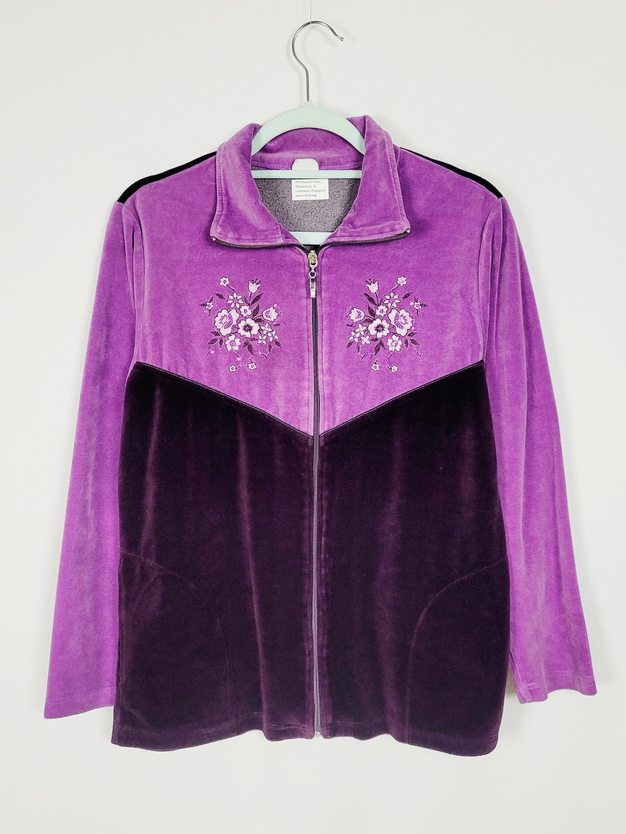 90s sequin embroidery purple velveteen zip sweatshirt jacket