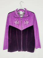 Load image into Gallery viewer, 90s sequin embroidery purple velveteen zip sweatshirt jacket

