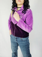 Load image into Gallery viewer, 90s sequin embroidery purple velveteen zip sweatshirt jacket

