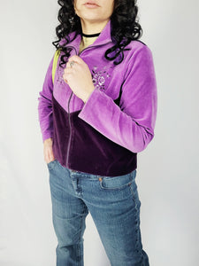 90s sequin embroidery purple velveteen zip sweatshirt jacket