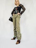 Load image into Gallery viewer, 90s retro esprit olive green corduroy low waist flare pants
